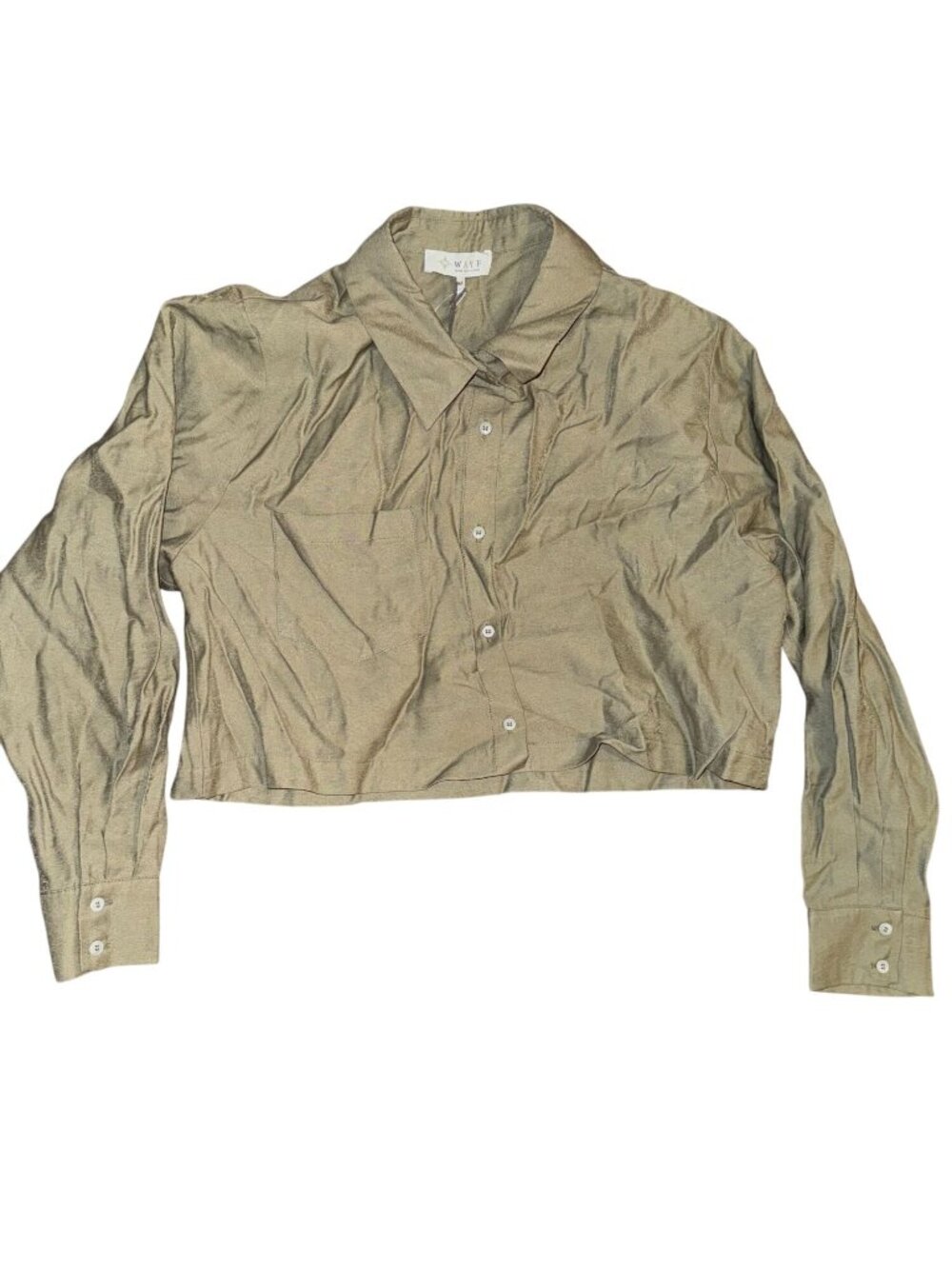 WAYF Womens Long Sleeve Cropped Shirt Olive Green Size M Rayon & Polyester